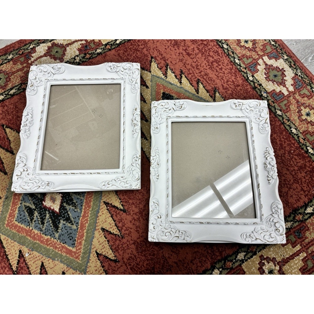 Lot Of 2 Shabby Chic White Ornate Baroque Cottagecore Victorian Photo Frames